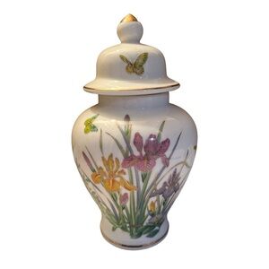 Srednick Floral Porcelain Ginger Jar with Lid - Yellow, Pink & Green Motif